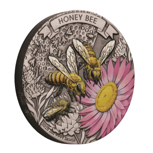 2025 $2 Honey Bee Antiqued Coloured 2oz Silver Coin
