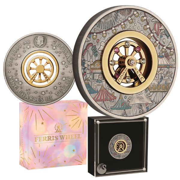2025 $2 Ferris Wheel Coloured Antiqued 2oz Silver Coin