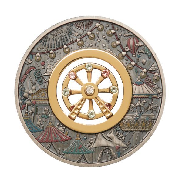 2025 $2 Ferris Wheel Coloured Antiqued 2oz Silver Coin
