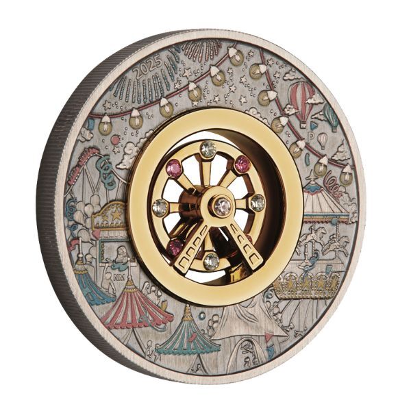 2025 $2 Ferris Wheel Coloured Antiqued 2oz Silver Coin