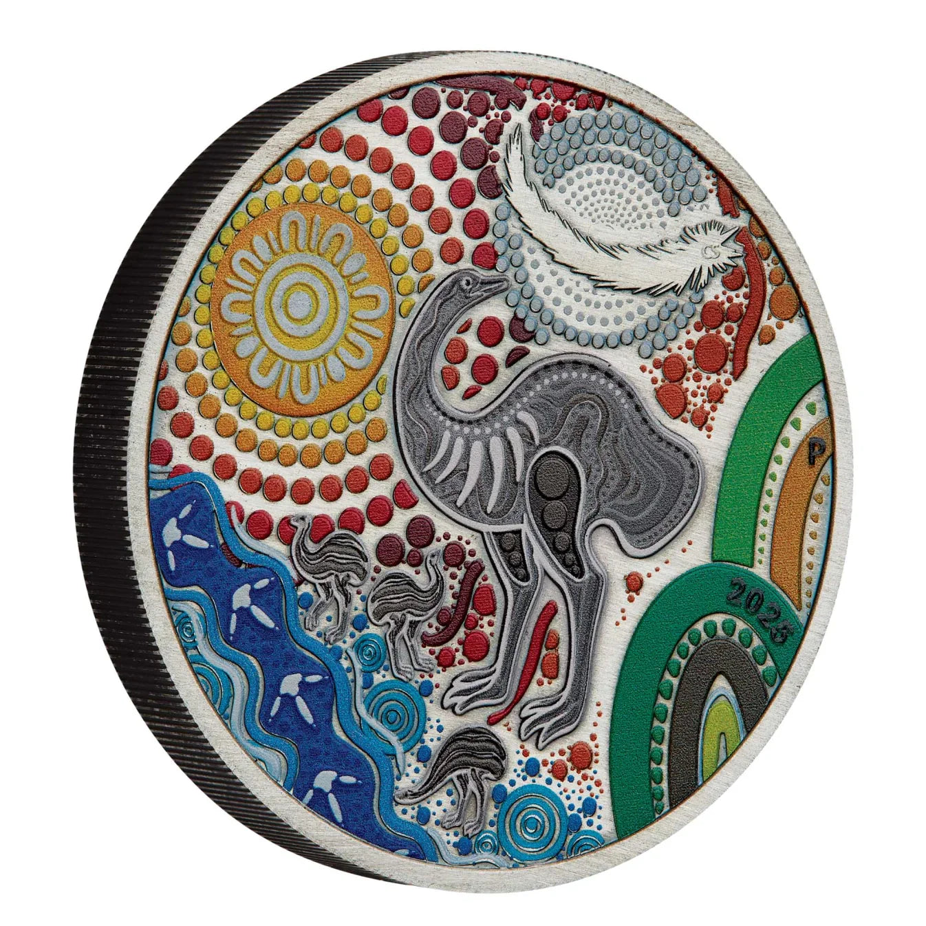 Emu Utingat 2025 2oz Silver Antiqued Coloured Coin