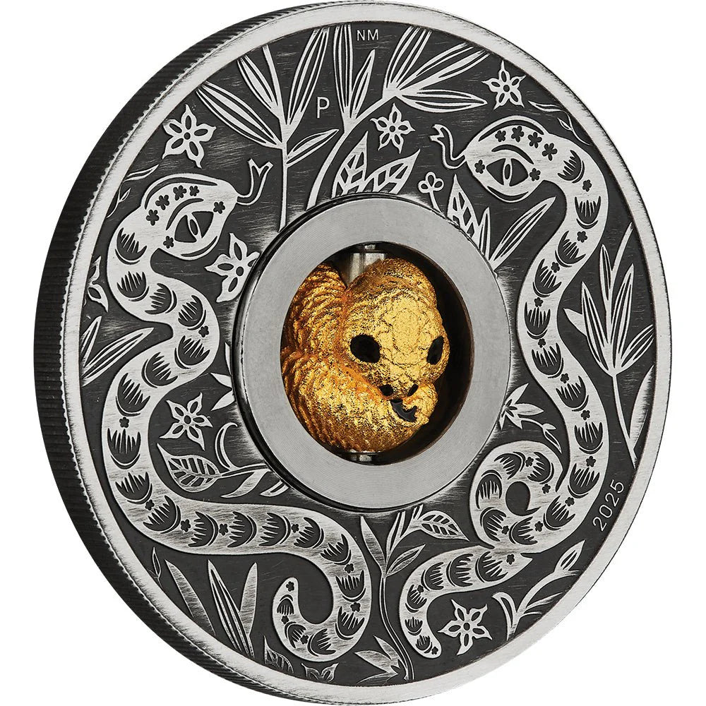 2025 Year Of The Snake Rotating Charm 1oz Silver Antiqued Coin