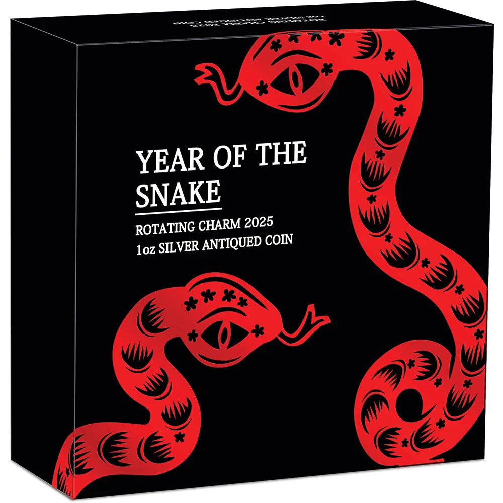 2025 Year Of The Snake Rotating Charm 1oz Silver Antiqued Coin