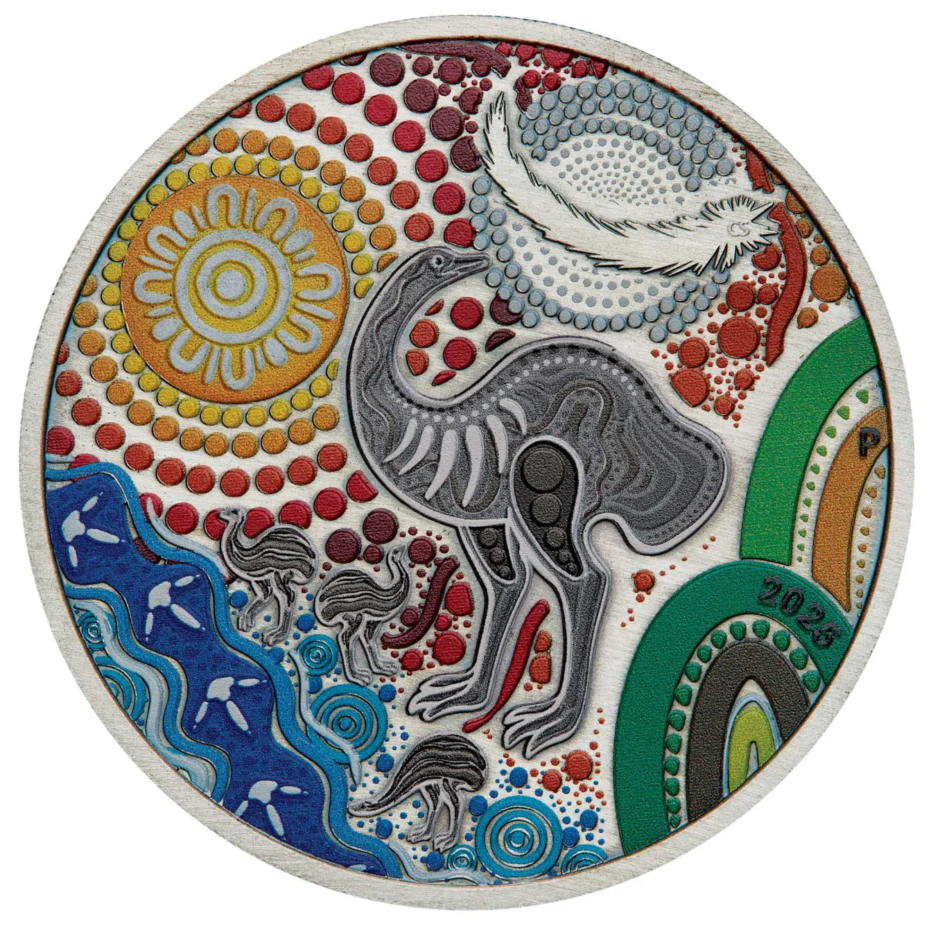 Emu Utingat 2025 2oz Silver Antiqued Coloured Coin