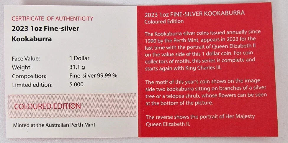 2023 Australian Kookaburra - World Money Fair Berlin Special Edition - 1oz Silver Coloured