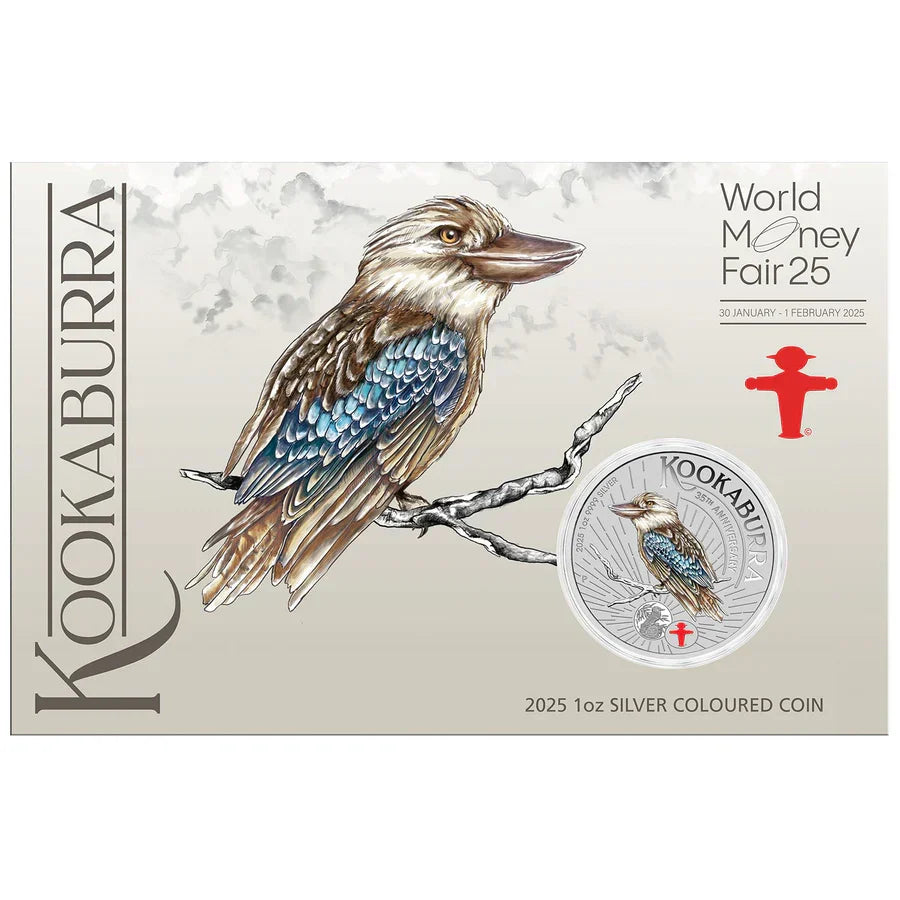 Australia Kookaburra 2025 $1 World Money Fair Coloured 1oz Silver Coin